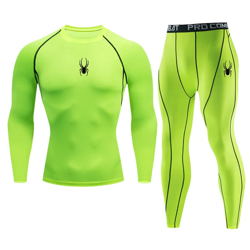 Gym Compression T-shirt Men's Long Sleeves Fitness Suit Sportswear Spring Autumn Outdoor Dry Fit Sports Running Tops 2-piece Set