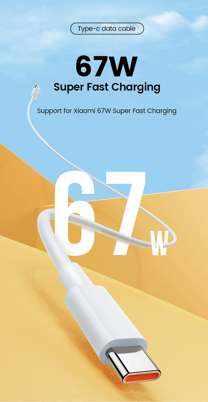 For Xiaomi 67W USB Super Fast Charger Power Adapter Mi 12 11 6A Type C Cable POCO X5 X4 Pro Note 9 10 11 Charging