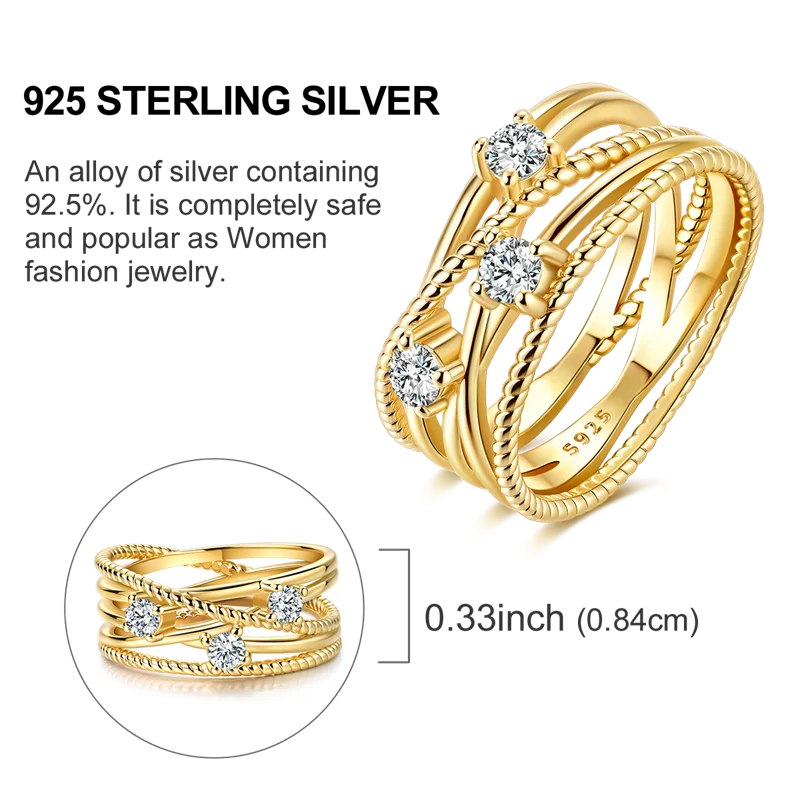 925 Sterling Silver Rings Gold Color Sparking Popular LOVE Wedding Ring Certified Women Engagement Jewelry Anniversary Gifts