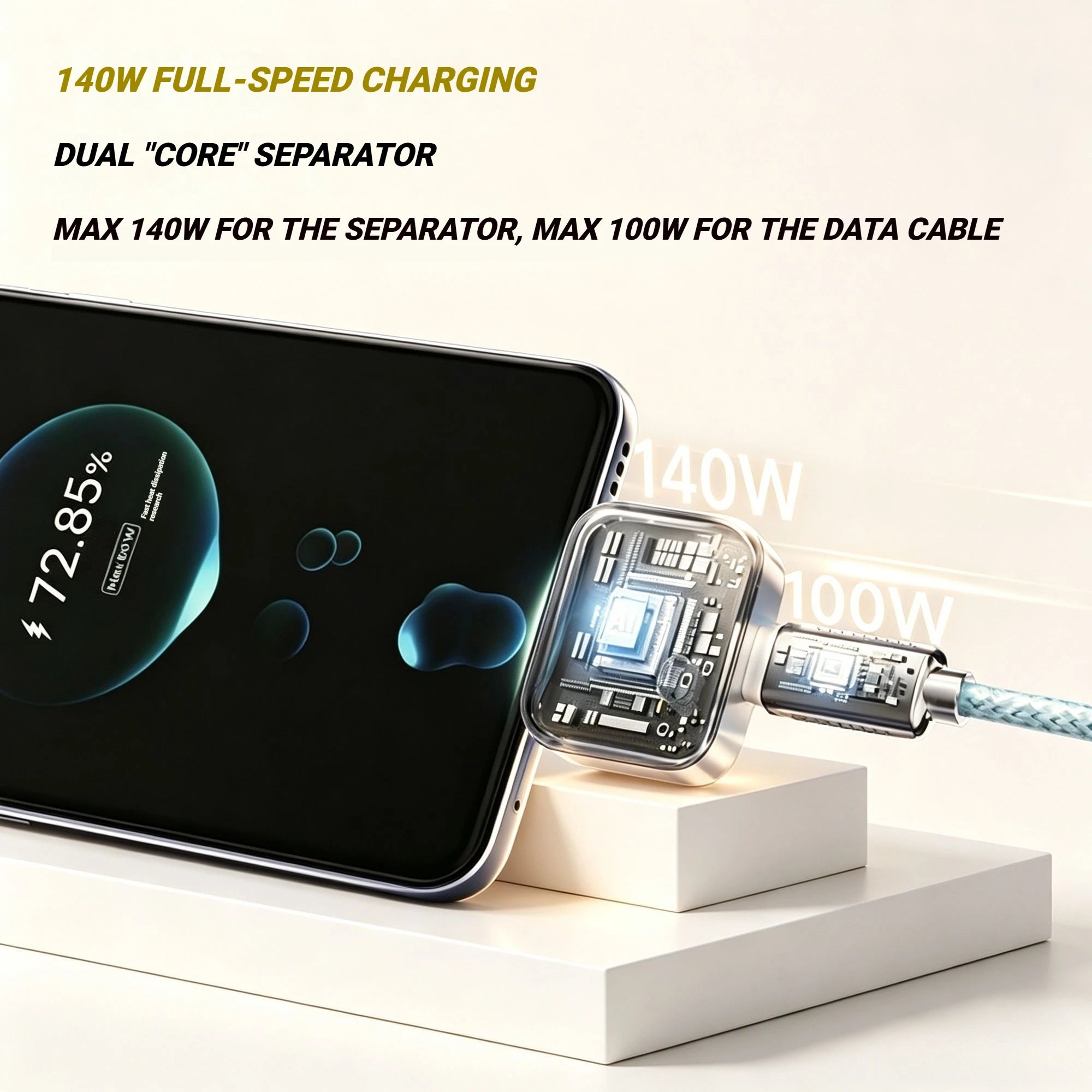 140W Fast Charger Phone Adapter with Auto Power Cutoff & Ejects Phone When Fully Charged