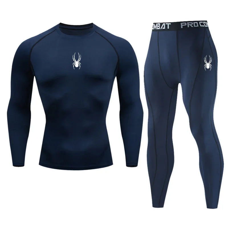 Gym Compression T-shirt Men's Long Sleeves Fitness Suit Sportswear Spring Autumn Outdoor Dry Fit Sports Running Tops 2-piece Set