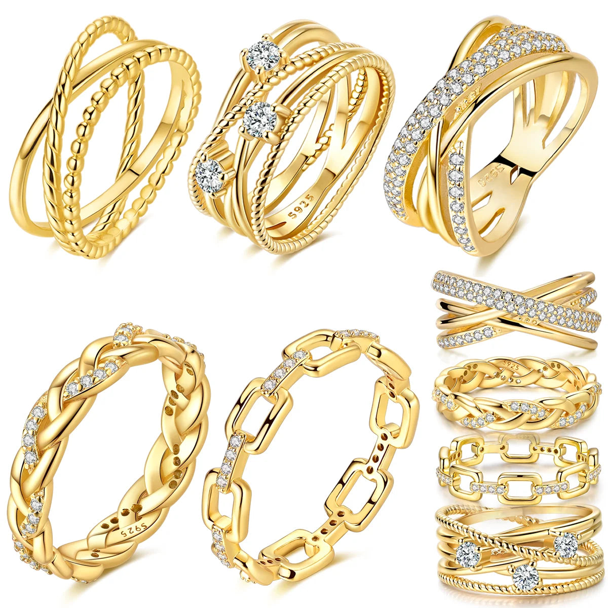 925 Sterling Silver Rings Gold Color Sparking Popular LOVE Wedding Ring Certified Women Engagement Jewelry Anniversary Gifts