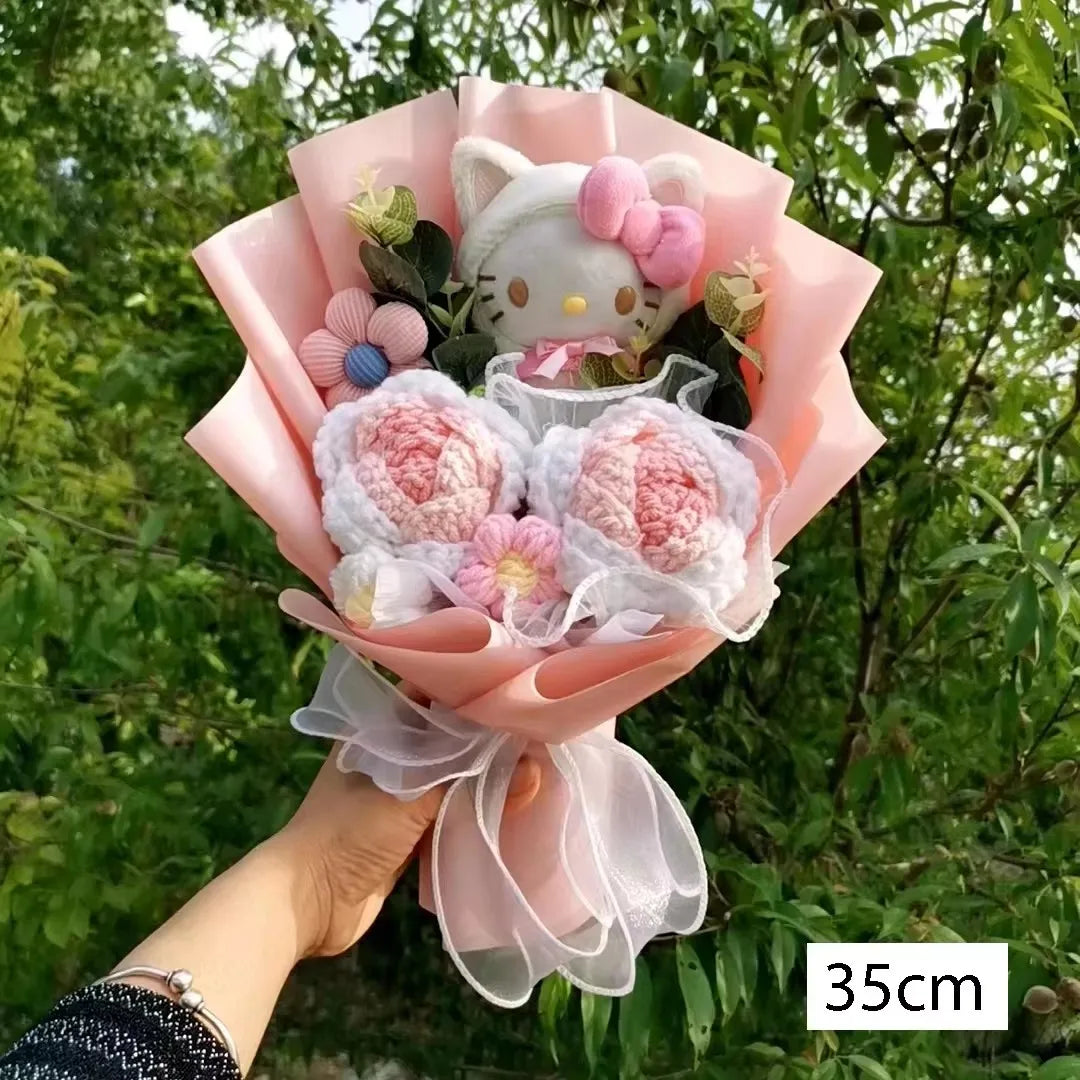 Hello Kitty Cartoon Plush Bouquet  Anime Rose Flowers Doll Home Wedding Decoration Christmas Valentine's Day Gift