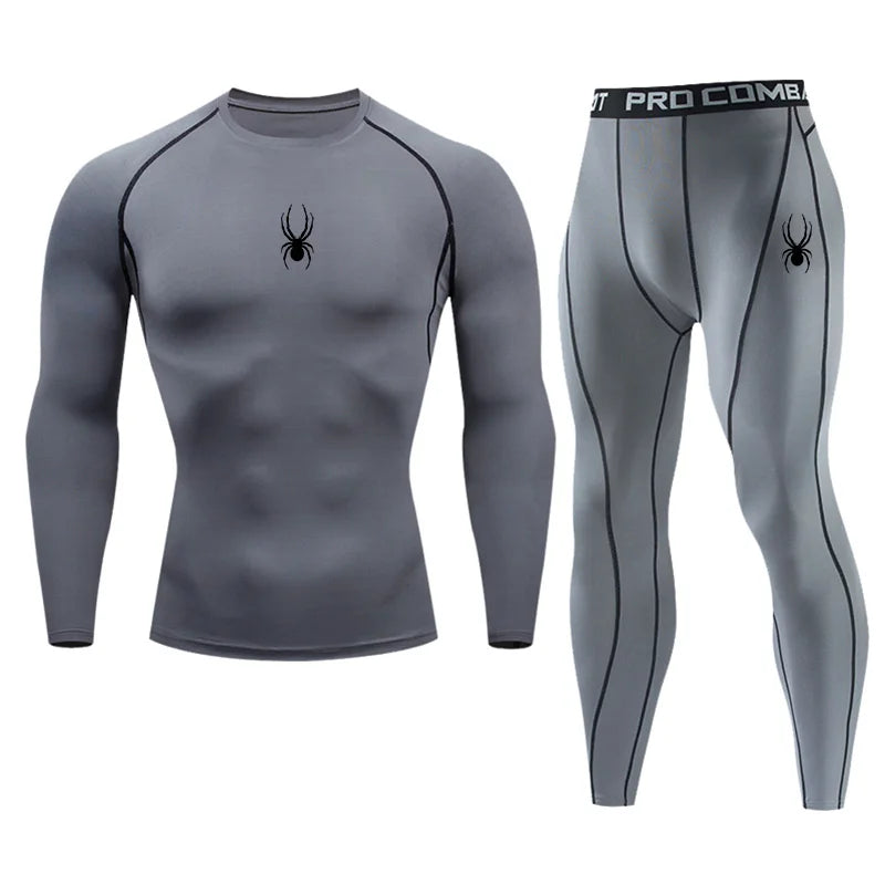 Gym Compression T-shirt Men's Long Sleeves Fitness Suit Sportswear Spring Autumn Outdoor Dry Fit Sports Running Tops 2-piece Set
