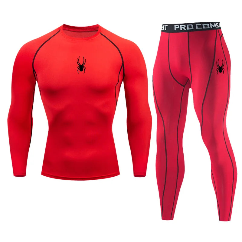 Gym Compression T-shirt Men's Long Sleeves Fitness Suit Sportswear Spring Autumn Outdoor Dry Fit Sports Running Tops 2-piece Set