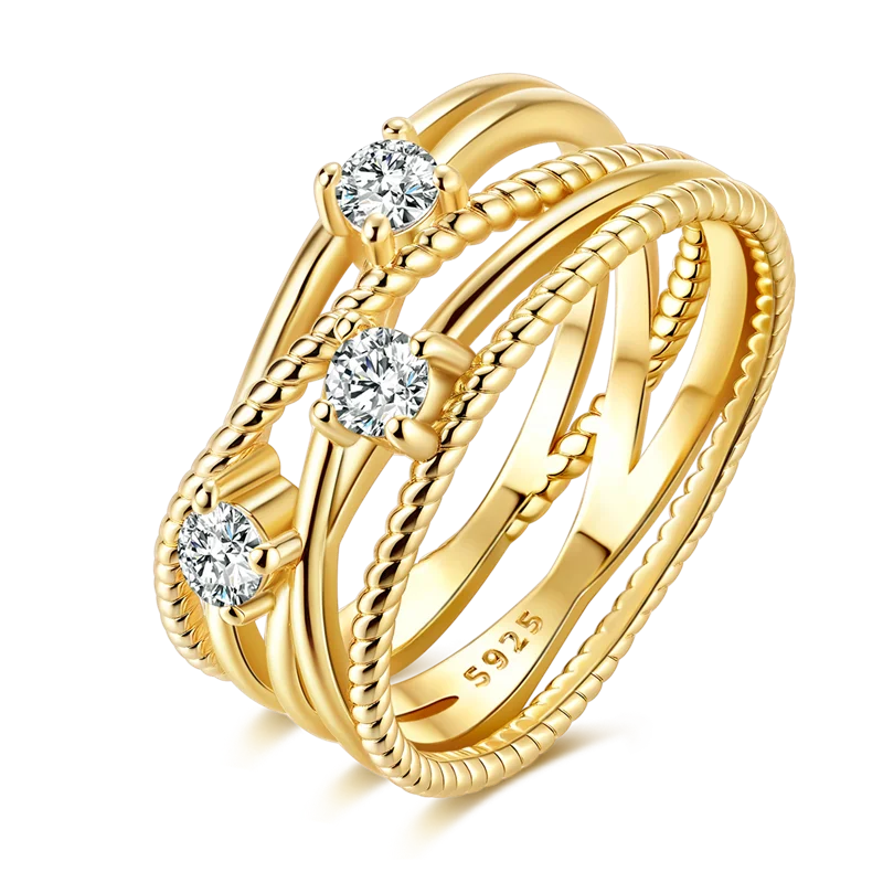 925 Sterling Silver Rings Gold Color Sparking Popular LOVE Wedding Ring Certified Women Engagement Jewelry Anniversary Gifts