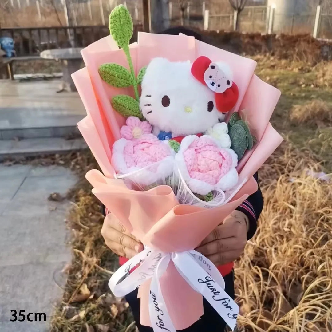 Hello Kitty Cartoon Plush Bouquet  Anime Rose Flowers Doll Home Wedding Decoration Christmas Valentine's Day Gift