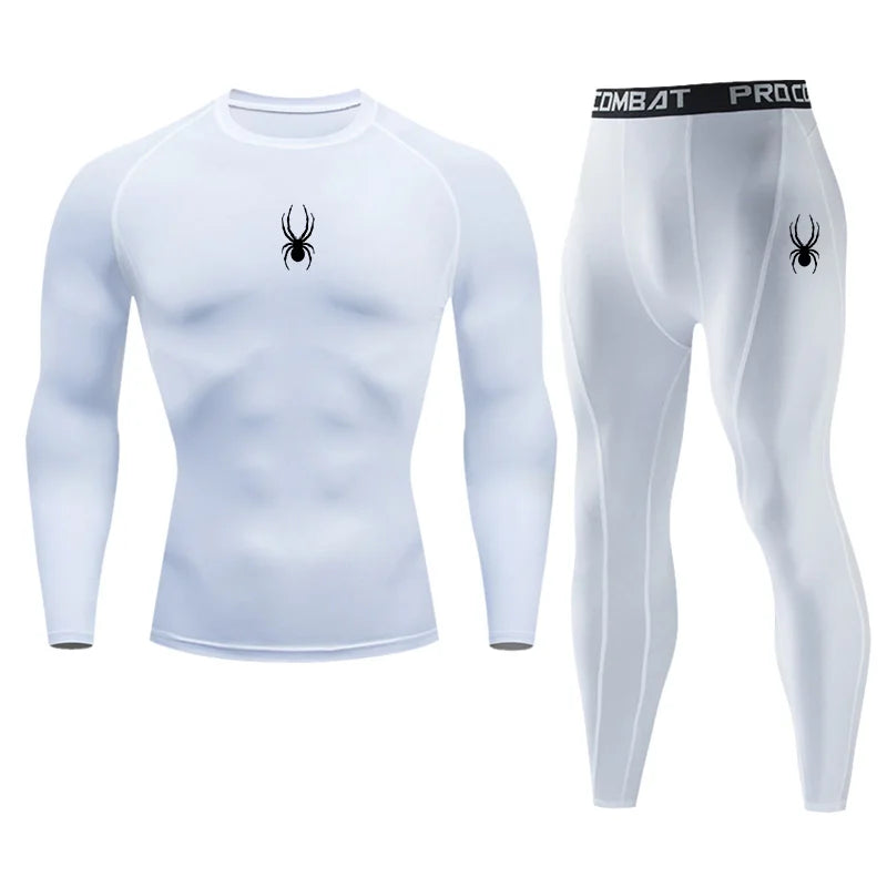 Gym Compression T-shirt Men's Long Sleeves Fitness Suit Sportswear Spring Autumn Outdoor Dry Fit Sports Running Tops 2-piece Set